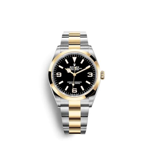 rolex 36mm 2/t explorer yellow gold and steel watch|Rolex the explorer.